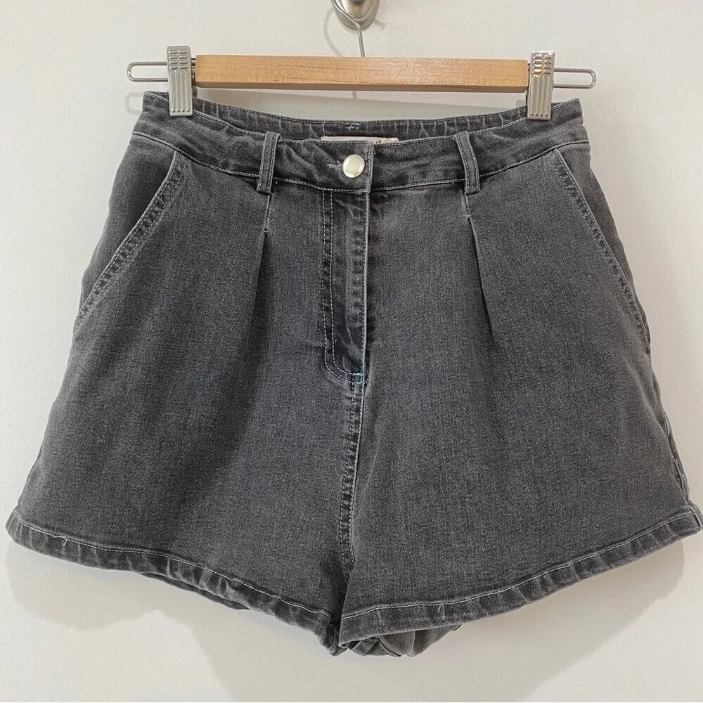 Mebon High Rise Grey Stone Washed Distressed Shortie Shorts Size M